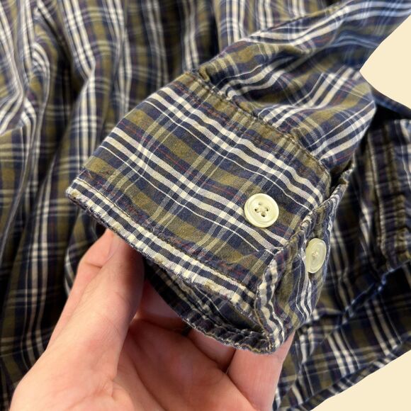Y2K plaid L GAP shirt, vintage 2000s mens blue & green long sleeve button down - Picture 9 of 9